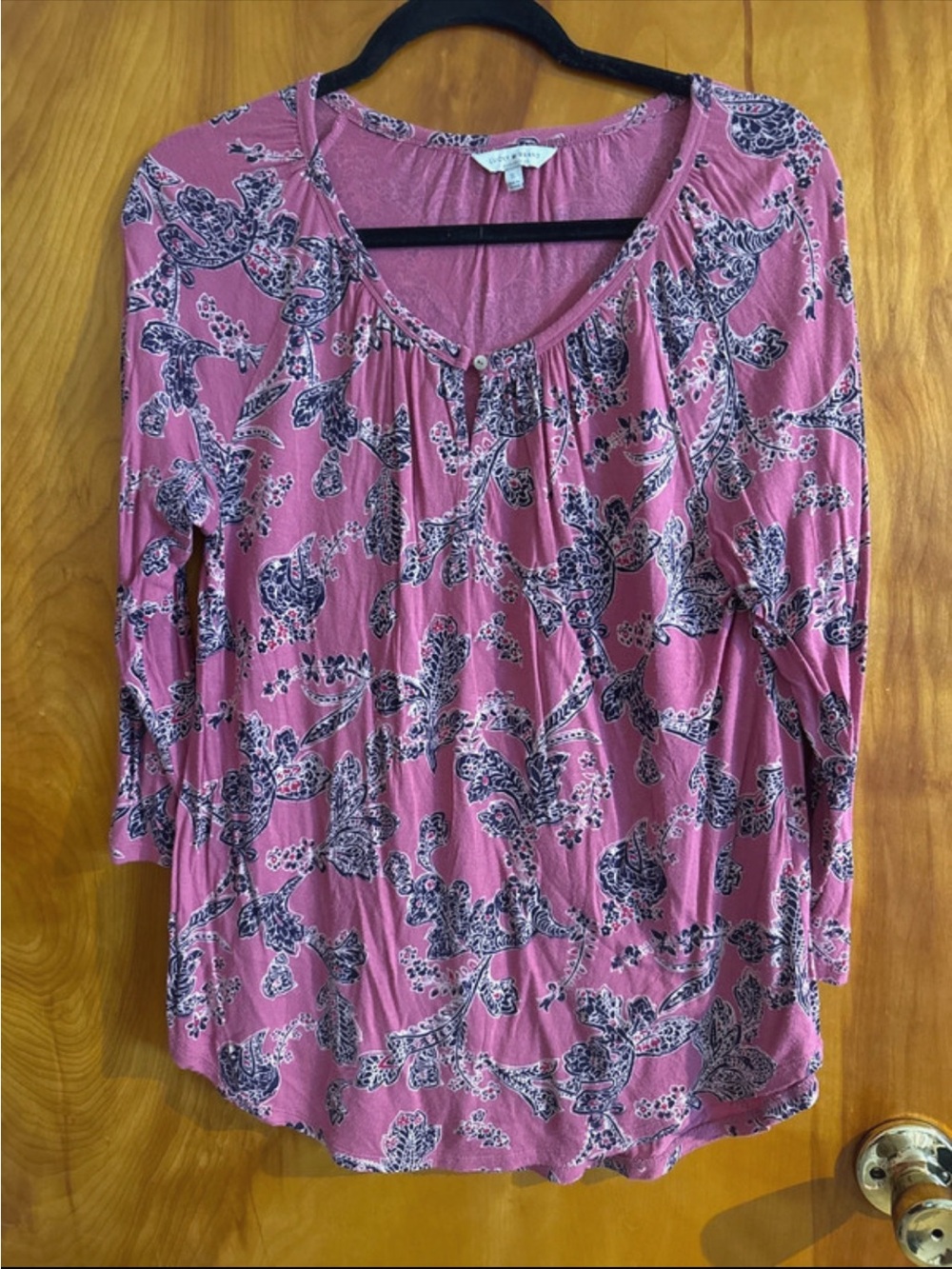 Lucky Brand Rose-Pink Floral Scoop Neck Long Sleeve Blouse
